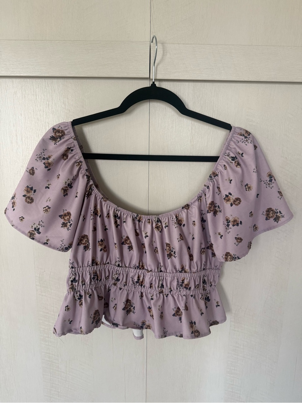 Altar'd State Lavender Floral Smocked Off-Shoulder Crop Top - Picture 5 of 8